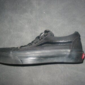 Vans Old Skool Black/Black Canvas Leather Shoe Sneaker Boys 4.5 Women 6 Skate